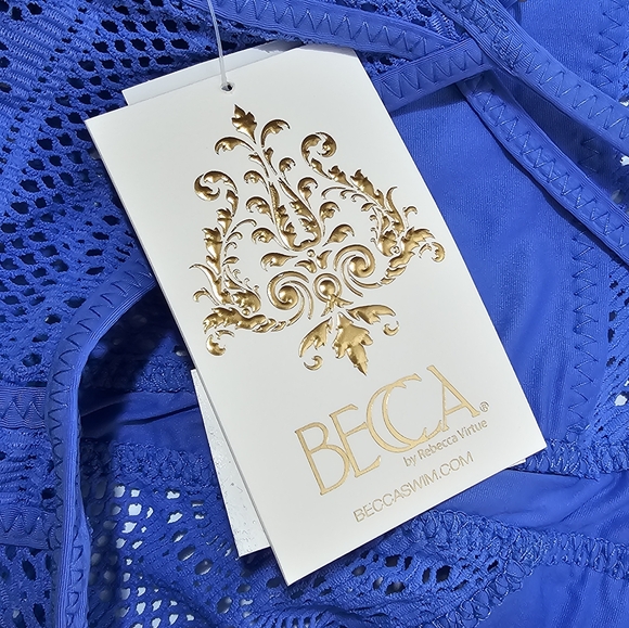 NWT Becca by Rebecca Virtue Show & Tell Plunge Blue One Piece Swimsuit M Crochet - Picture 11 of 12